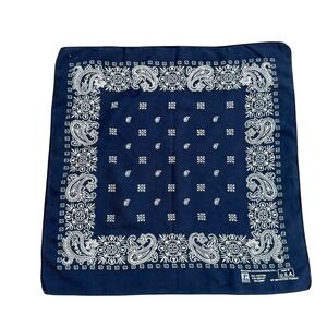 Vintage Paris Accessories Navy Blue Paisley Bandana All Cotton Made in USA